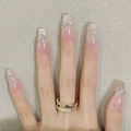 Luxurious gradient glitter press-on nails with chains and rhinestones in long trapezoid shape - By2132 Starry Sky Diamond / Phototherapy Glue Style