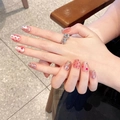 Uñas postizas hechas a mano con corazones rojos y acabado de purpurina rosa brillante - Grande (L) / Bailarina Corta (2120)