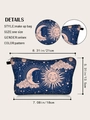 Navy cosmetic bag with pink celestial sun and moon prints including size measurements - Navy Star Moon Celestial