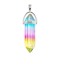 Rainbow gradient hexagonal crystal pillar pendant with silver metal bail on white back - Gradient Yellow Pink Blue