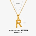 Collier en acier inoxydable doré avec pendentif lettre R texture bambou et chaîne de 45cm - Lettre R (Or)