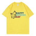Yellow cotton T-shirt featuring Happy Fathers Day print in a casual loose fit style - XS / Yellow (Father's Day Tools)
