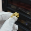Golden heart-shaped ring with floral engravings and hollow design on a thin band - Heart Hollow Style (J24588)