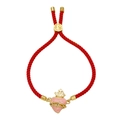 Adjustable red woven string bracelet with a pink heart pendant and golden thorn accents - Pink