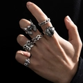 6pcs Goth punk rings set featuring skull and butterfly motifs in vintage silver finish - J0664-Retro Gothic 6Pcs Skull Butterfly Set