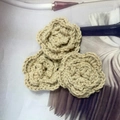 Three-layer 7cm handmade crochet beige flowers for clothing accessories and headwear DIY - 7cm / Khaki