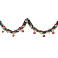 2M Christmas green garland with white edges, red bows and festive ball ornaments - Dark Green White Edge + 6 Red Balls + 12 Gold-Red Bows