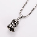 Detailed shot of silver bell pendant with Live To Ride engraving on Venetian chain - Steel Color (With 3.5mm*60cm Chain)