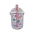 Spilla smaltata tazza di bubble tea con pianeti e stelle in tonalità rosa e viola - Stile Tazza da Tè Cielo Stellato (xz9970)