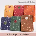 Set of 6 Christmas paper gift bags in assorted festive colors with matching seal stickers - Set of 6 Styles - Lucky Christmas (ZD041)