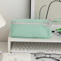 Astuccio per matite in tela grande capacità verde menta e rosa con doppia zip - Verde