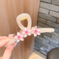 Große cremefarbene Haarklammer mit drei rosa schimmernden Paillettenblumen für Damen - Rosa