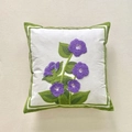 White linen pillow cover with purple tulip embroidery and green double line border - Framed Orchid (Cover Only)