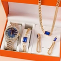 Luxury gold watch set with blue crystals and rhinestones in an orange gift box - Blue Watch Set 1 (Orange Box)