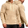Heren hoodie van polar fleece in licht kaki beige met losse pasvorm en steekzak - S / Khaki