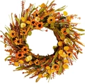 Künstlicher Herbstkranz mit gelben Sonnenblumen und orangen Gänseblümchen für die Deko - 50CM Herbst Kranz (Karton)