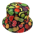 Black sun bucket hat with colorful all-over fruit prints like watermelon and pineapple - Mixed Fruit