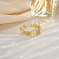 Detail showing gold flower open ring with pink petals and pavé crystals on silk - JZ0104-Gold Pink Floral Pavé