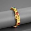 Detail of 10mm Cuban chain with colorful square gemstones and sparkling crystals set in gold - 8 inch Bracelet (20cm) / Gold Multicolor