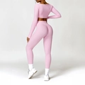 Pink Y2K style yoga set for women with long sleeve crop top and high waist leggings - S / Pink