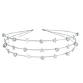 Detailed view of silver triple-layer headband with stars and clear crystals on white background - FG148 Triple Layer Star Headband / Silver