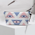 Detail of waterproof evil eye cosmetic bag with pink and blue triangle pattern and lavender - 67-Pink Blue Triangle Eye
