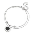 Pulsera de doble capa plateada con colgante de girasol y esmalte negro chic - Estilo de Girasol de Doble Capa / Color Acero (KB154071-KFC)