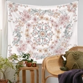Detailed view of floral mandala tapestry with tassels in a cozy bohemian home setting - Lt073-4