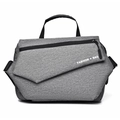 Grey canvas messenger bag with black straps and white Fashion Bag text on the front flap - Style 1 / Gray