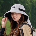 Light grey wide-brim sun hat with neck protection flap for hiking and fishing - Light Gray