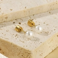 Elegant pair of round white pearl stud earrings with a 14k gold-plated steel finish - 10mm / Style F Gold Color (KE110732-Z)
