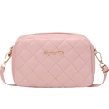 Pink quilted crossbody camera bag with diamond stitching and golden logo detail - Pink