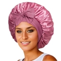Elastic satin sleeping cap in dusty pink with a large decorative bow for hair protection - One Size / Dusty Pink