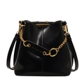 Modische schwarze Eimertasche mit Goldkette und metallischen Akzenten für Damen - Schwarz