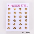 Set of 12 pairs of gold-plated stainless steel triangle stud earrings on display card - Swirl Triangle (Style 2)