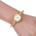 Elegant gold bangle watch for women with minimalist white dial and twisted rope strap - No Scale Gold Band White Dial