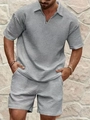 Completo estivo da uomo con polo in maglia a nido d'ape e pantaloncini color grigio - S / Grigio chiaro