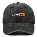 Vintage dunkelgraue Baseballkappe aus Baumwolle mit Love you Stickerei Motiv - Verstellbar / Schwarz