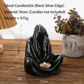Gotische spook-tovenaar kandelaar van zwart en zilver hars voor Halloween decor - Tovenaar Kandelaar (Zwart Zilver)