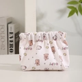 Mini white fabric drawstring bag featuring brown bear and CAPY print for cosmetics - Drawstring Style / Capybara Style