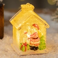 LED Christmas cottage ornament featuring Santa Claus and reindeer with warm glow - Transparent Light Santa Claus House