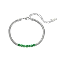 Détail d'un bracelet chaîne serpent argenté avec sept pierres vertes et fermoir mousqueton - Bracelet Chaîne Serpent Épaisse en Acier Argent Zircon Vert