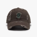 Casquette de baseball marron foncé délavée avec broderie F verte et détails usés - Café Foncé