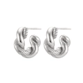 Elegant twisted rope design stainless steel hoop earrings in a polished silver finish - 17mm Brushed Diagonal Twisted Hoop Earrings - Steel Silver