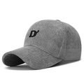 Berretto da baseball in velluto a coste grigio scuro con ricamo lettera D 3D e visiera - Regolabile / Grigio