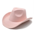 Close-up of pink suede cowboy hat showing stitched brim and textured felt material - M(56-59CM) / Pink Suede