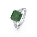 S925 sterling silver ring with square emerald green zircon and diamond accents - Lzr12-p-6 For Sale