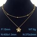 Double-layered 18K gold plated stainless steel star pendant necklace with cubic zirconia - Star Rhinestone Style (KN250372-SY)