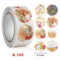2.5cm Happy Easter sticker roll with cartoon rabbits and colorful egg designs - Macaron Color Illustration (K-195) / 500 Pieces/Pack (Diameter 2.5cm)