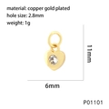 18K gold plated copper heart pendant with zircon inlay showing dimensions 11mm by 6mm - Heart (P01101)
